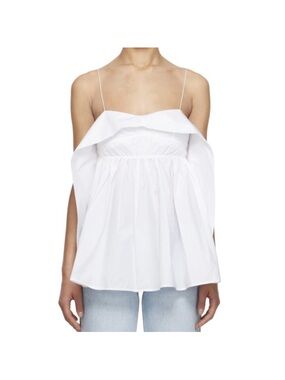 Cecilie Bahnsen White Off-Shoulder Ruffle Spaghetti Strap Top
